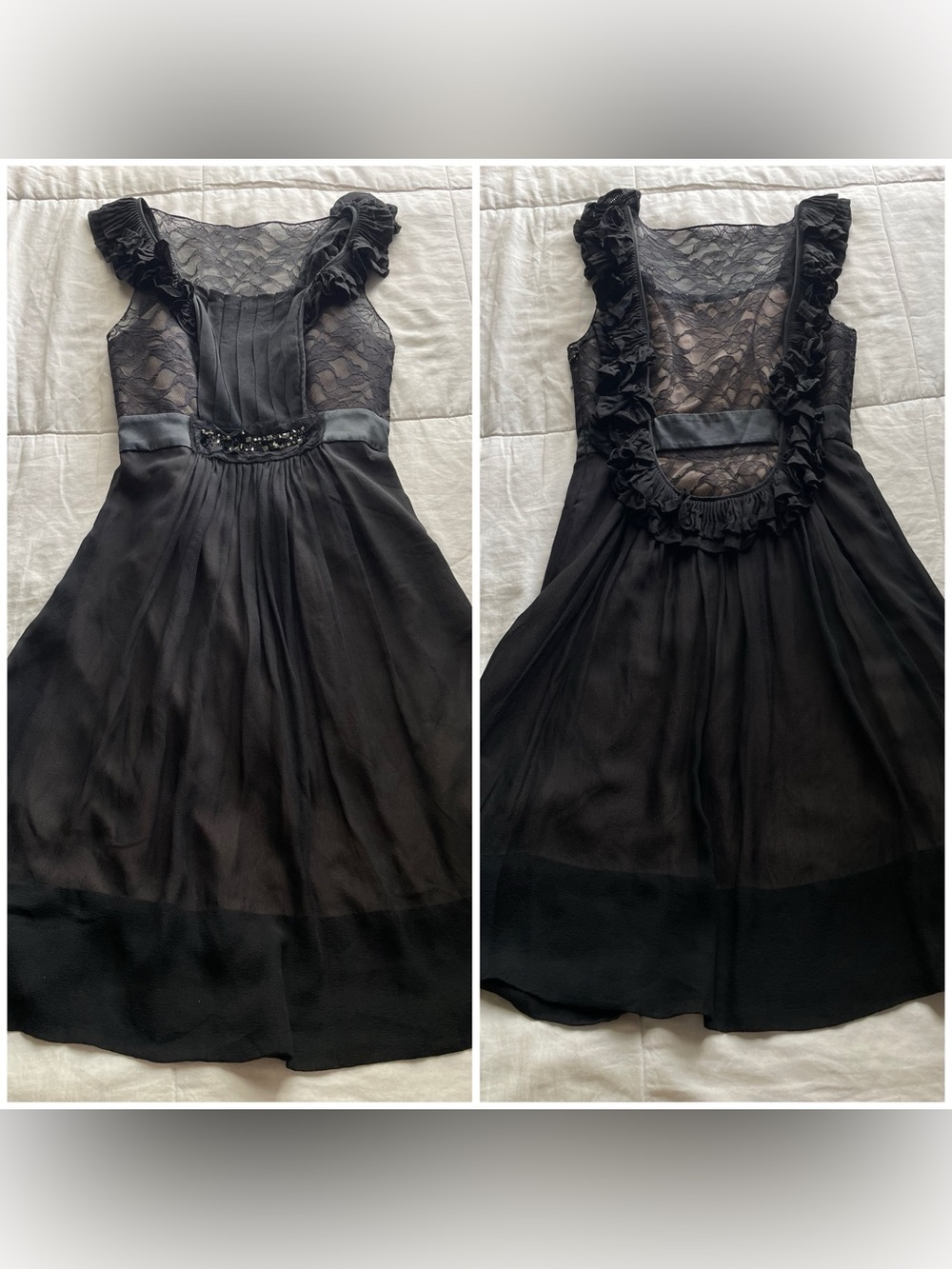 Black Silk Embellished Sleeveless Lace Open Back Mini Dress 0 Blair Waldorf Glam